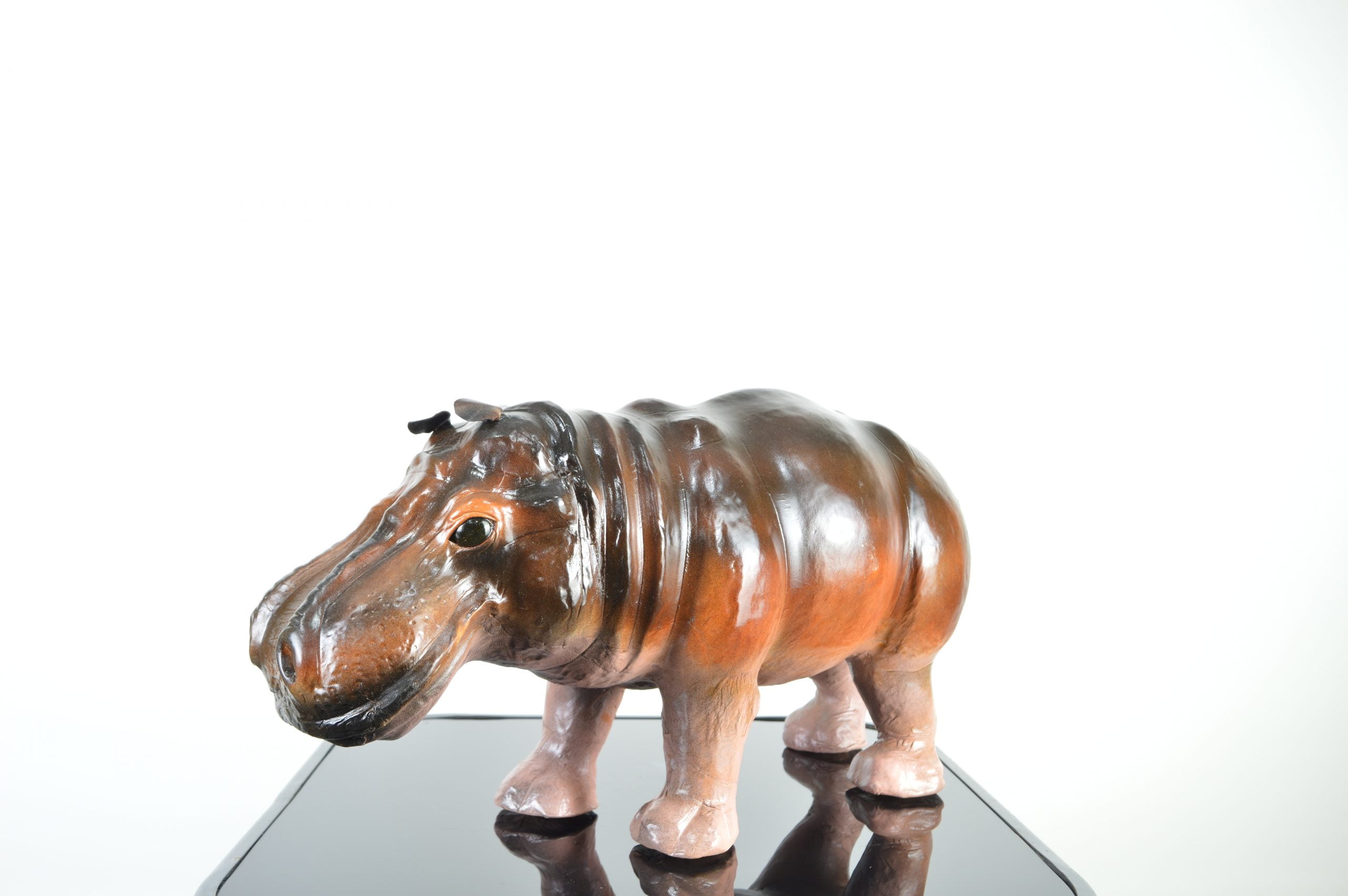 Hand Made Leather Standing Hippopotamus, Animal Figurine Collectible,