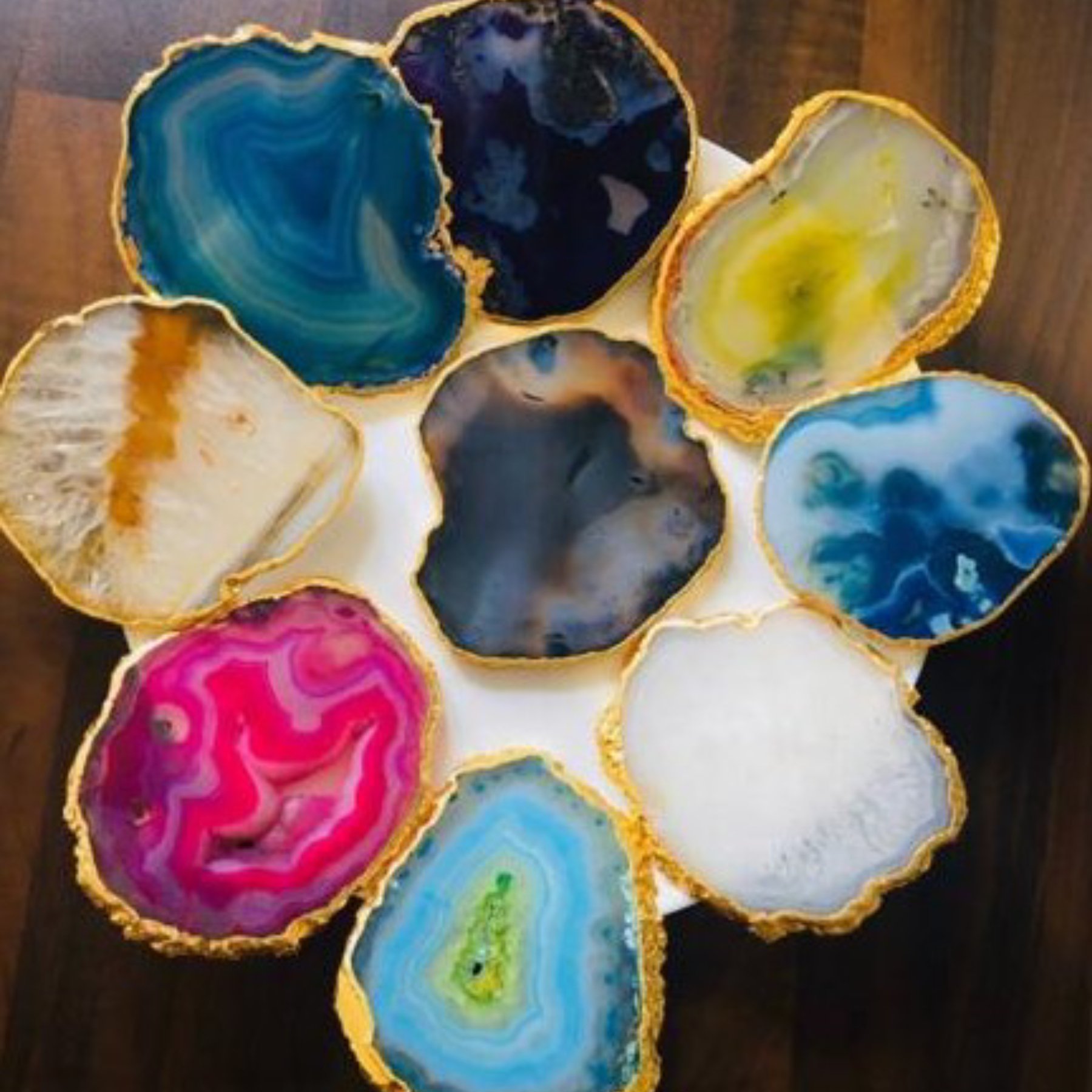 Agate Gemstone Coasters Set of 4 Decor Spectrum Exquisite